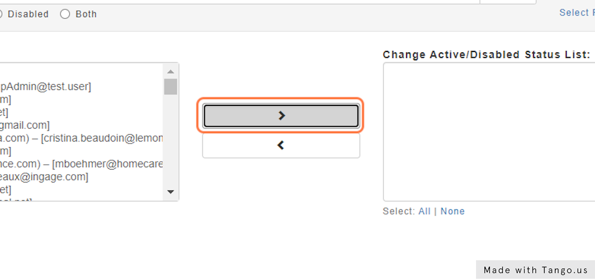 Use the Arrows to move Selected accounts between columns.  