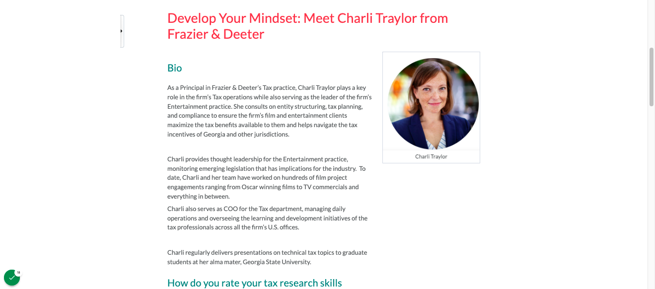 Module Component 1: Course alumni profiles with biographical information and advice for completing the course