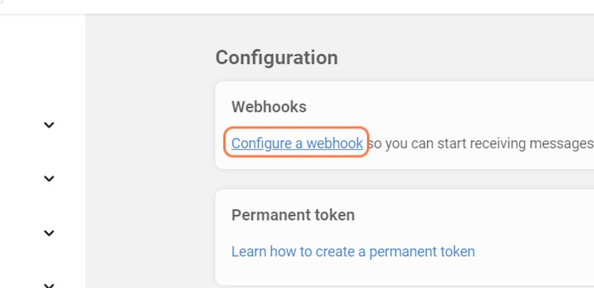 Click on Configure a webhook