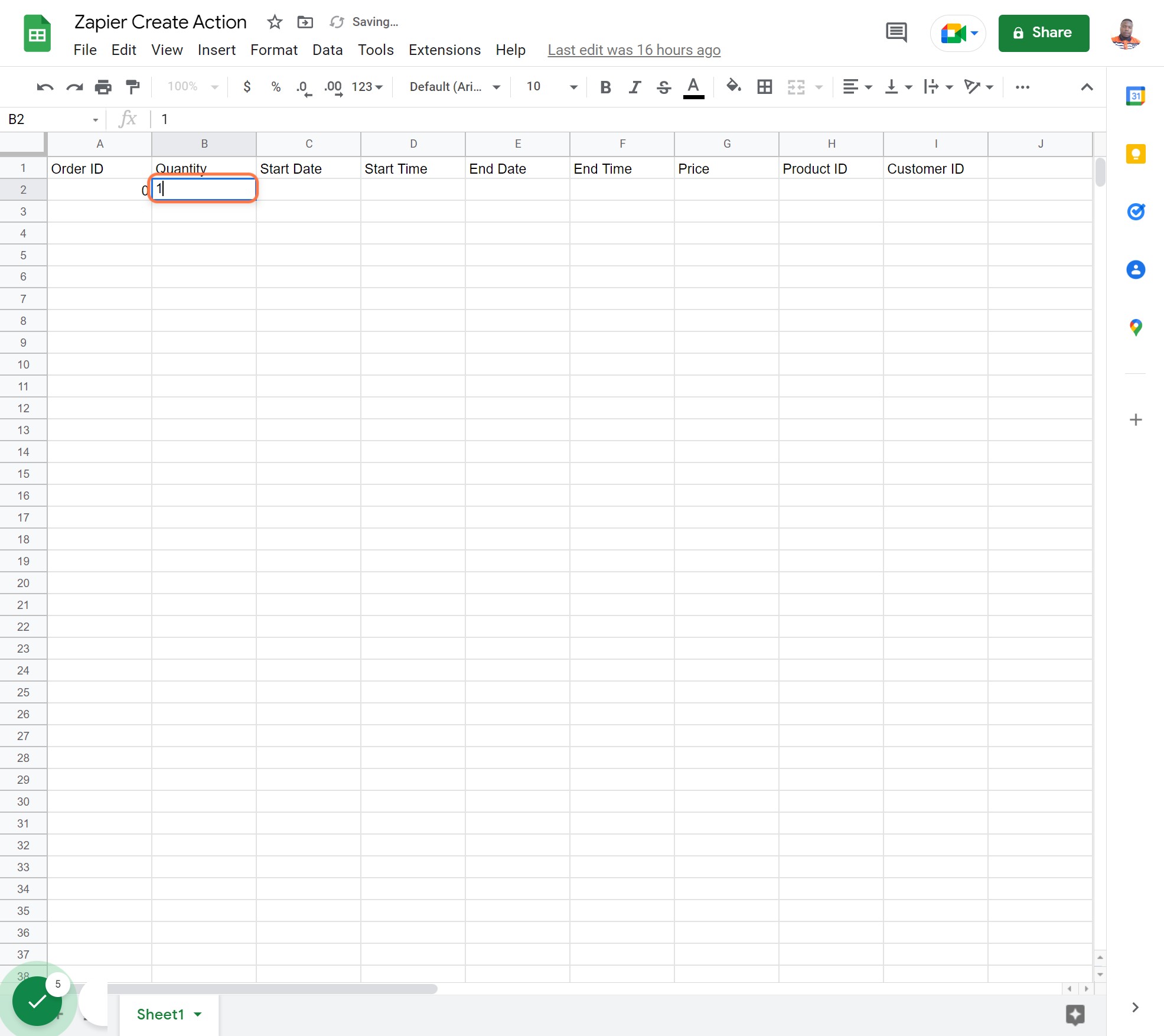 Sample Data for Quantity