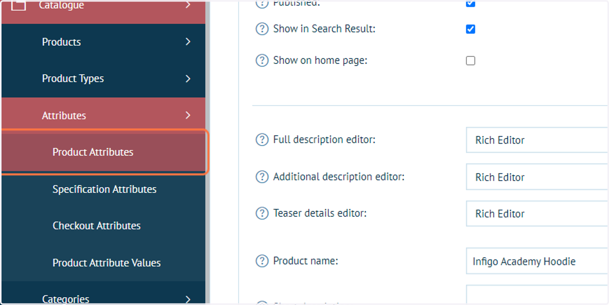 Click on Product Attributes