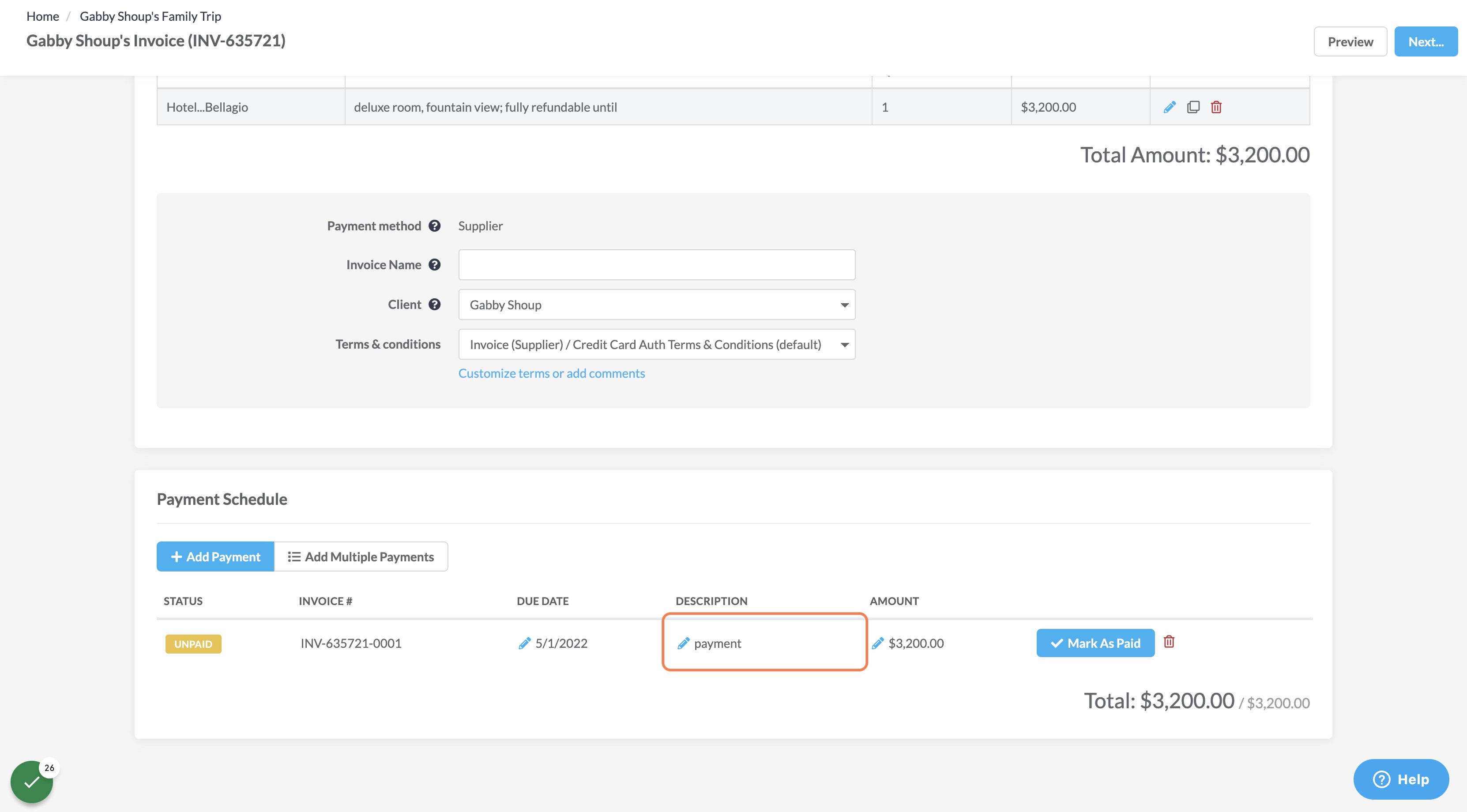 Edit payments