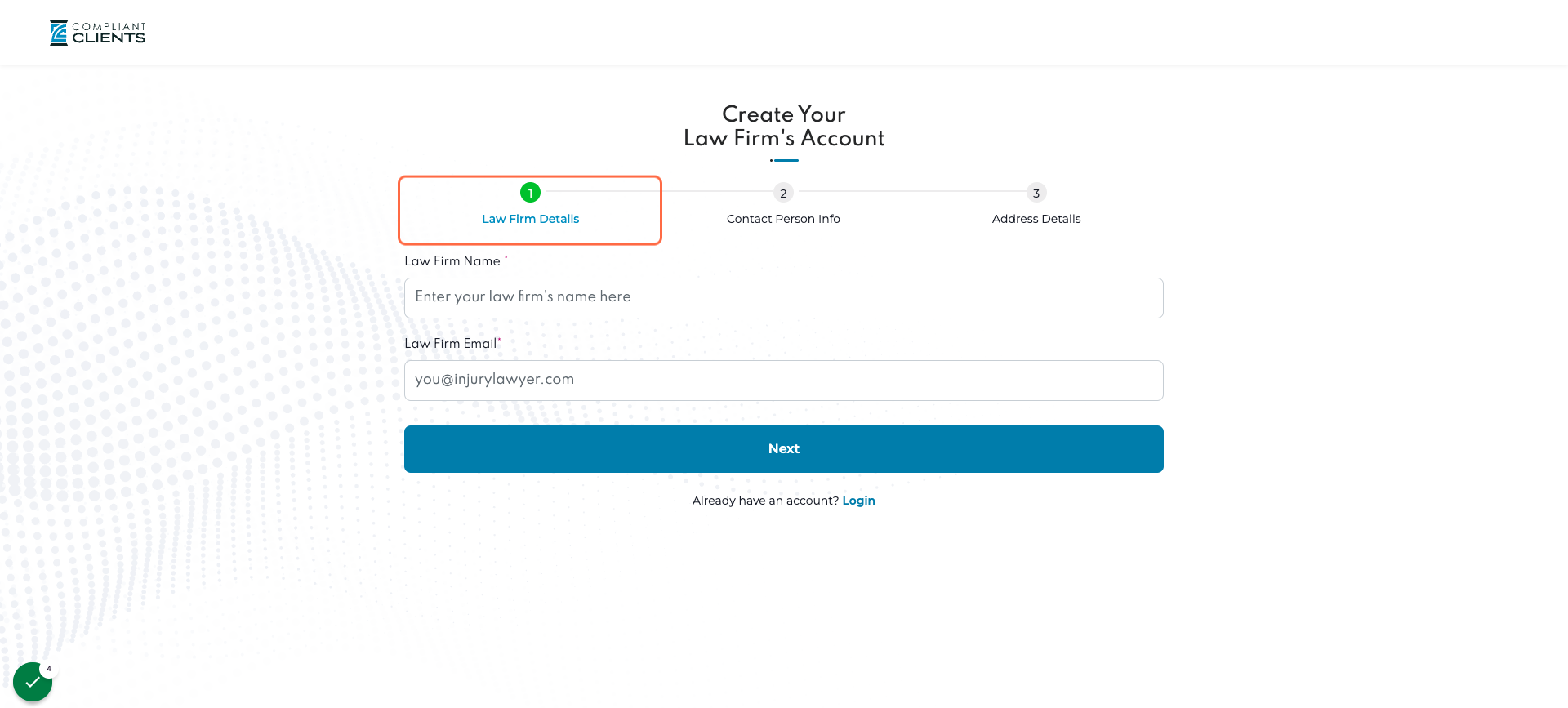 Create Law Firm Account: Enter Law Firm Details