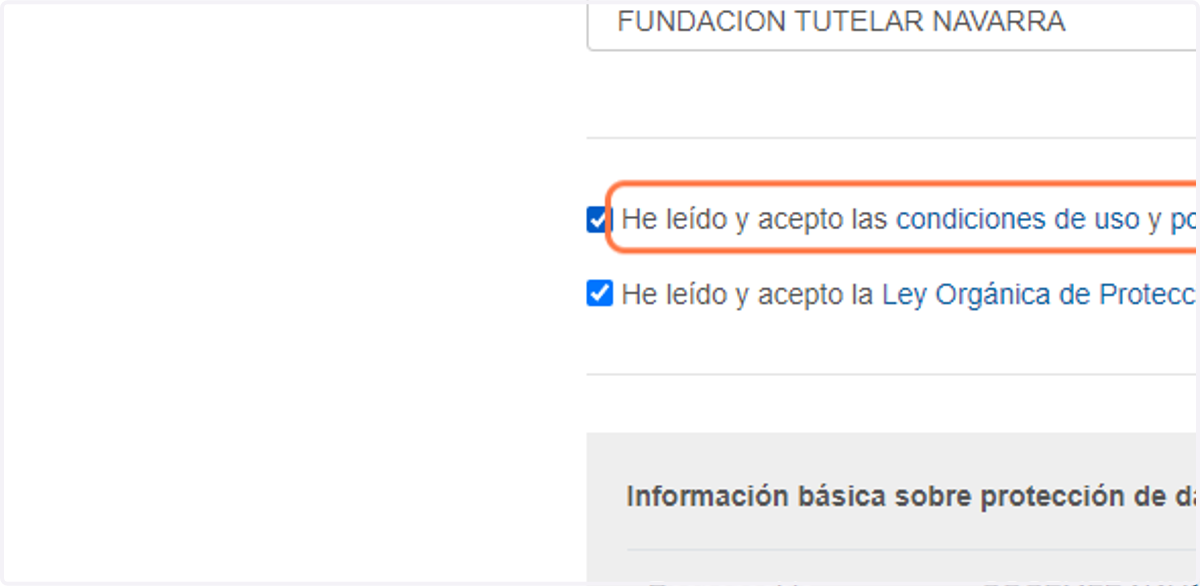 Check He leído y acepto la Ley Orgánica de Protección de Datos