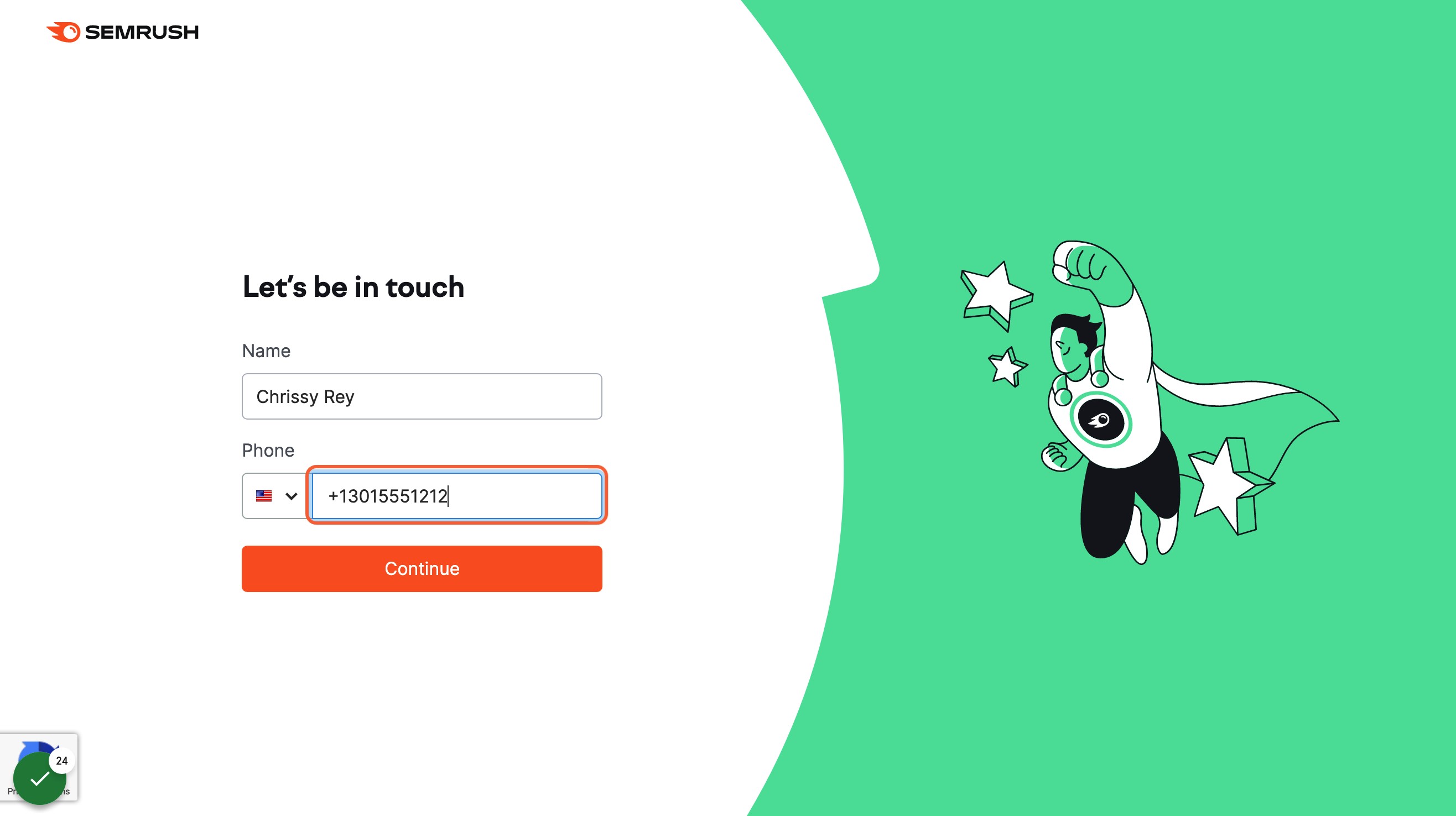 Enter your name and phone number and then click on Continue.