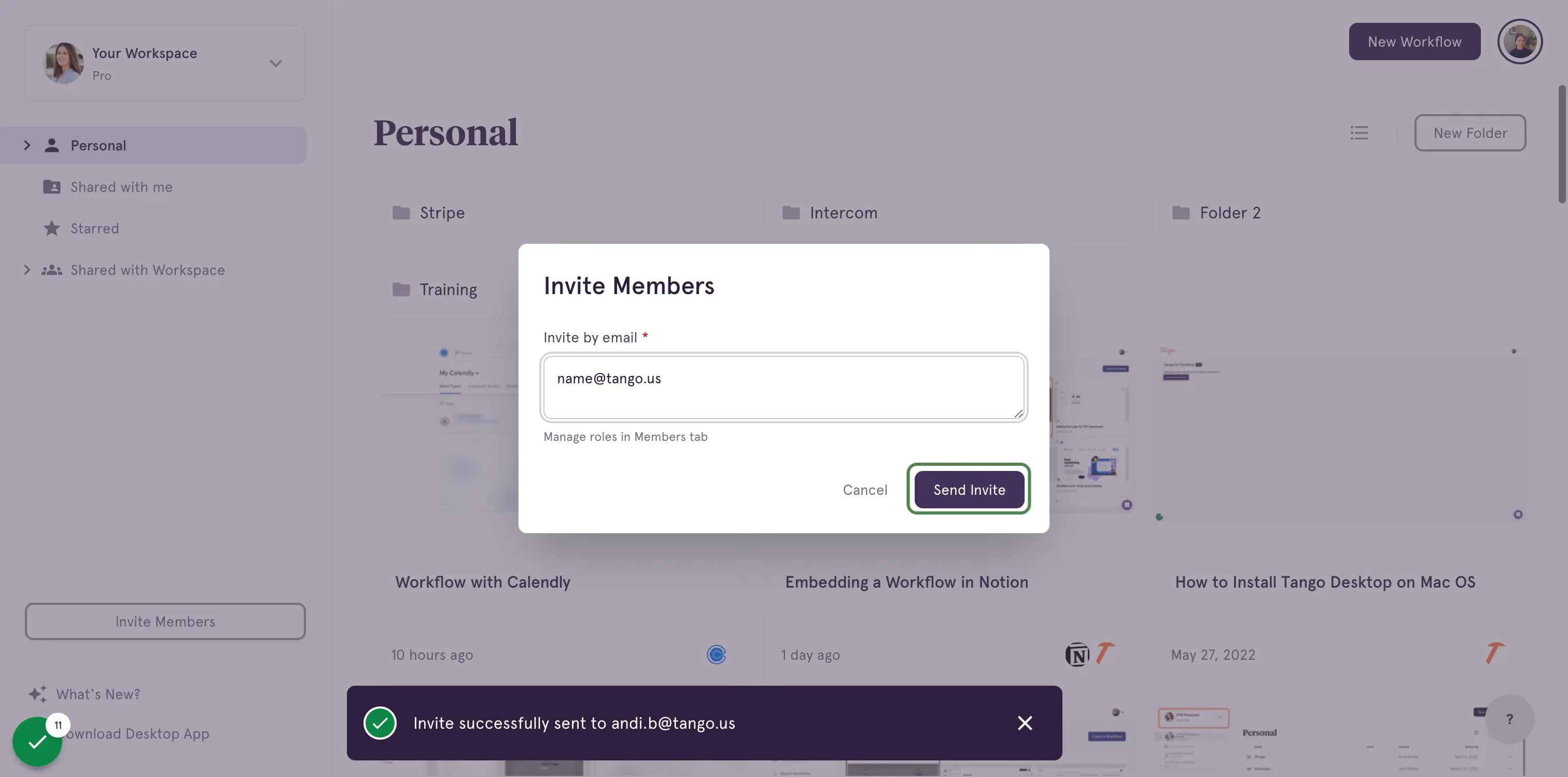 Click on " Send Invite"