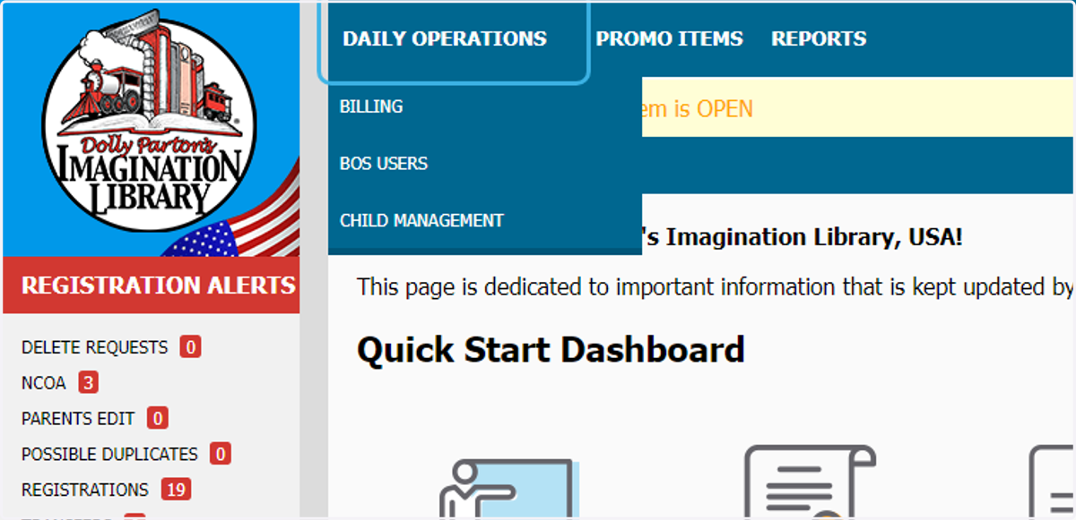 Click on DAILY OPERATIONS