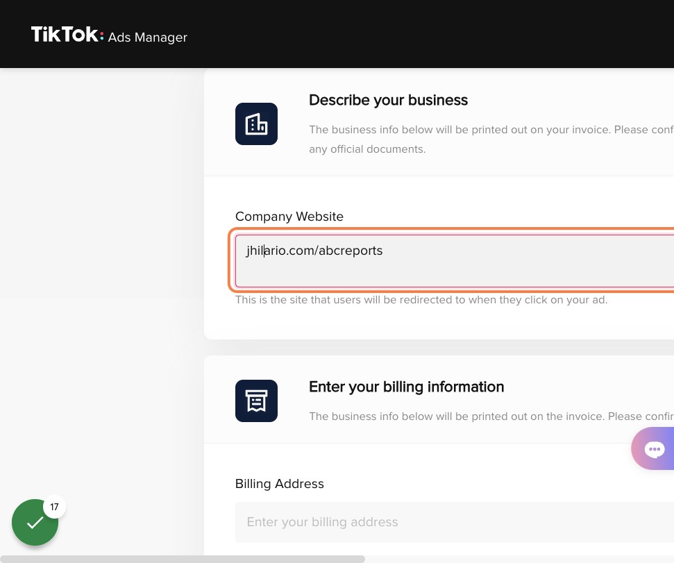 Click on e.g. Business Website URL, App Store URL, Google Play URL etc.