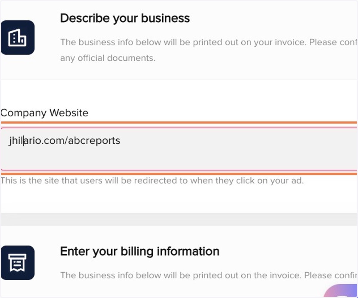 Click on e.g. Business Website URL, App Store URL, Google Play URL etc.