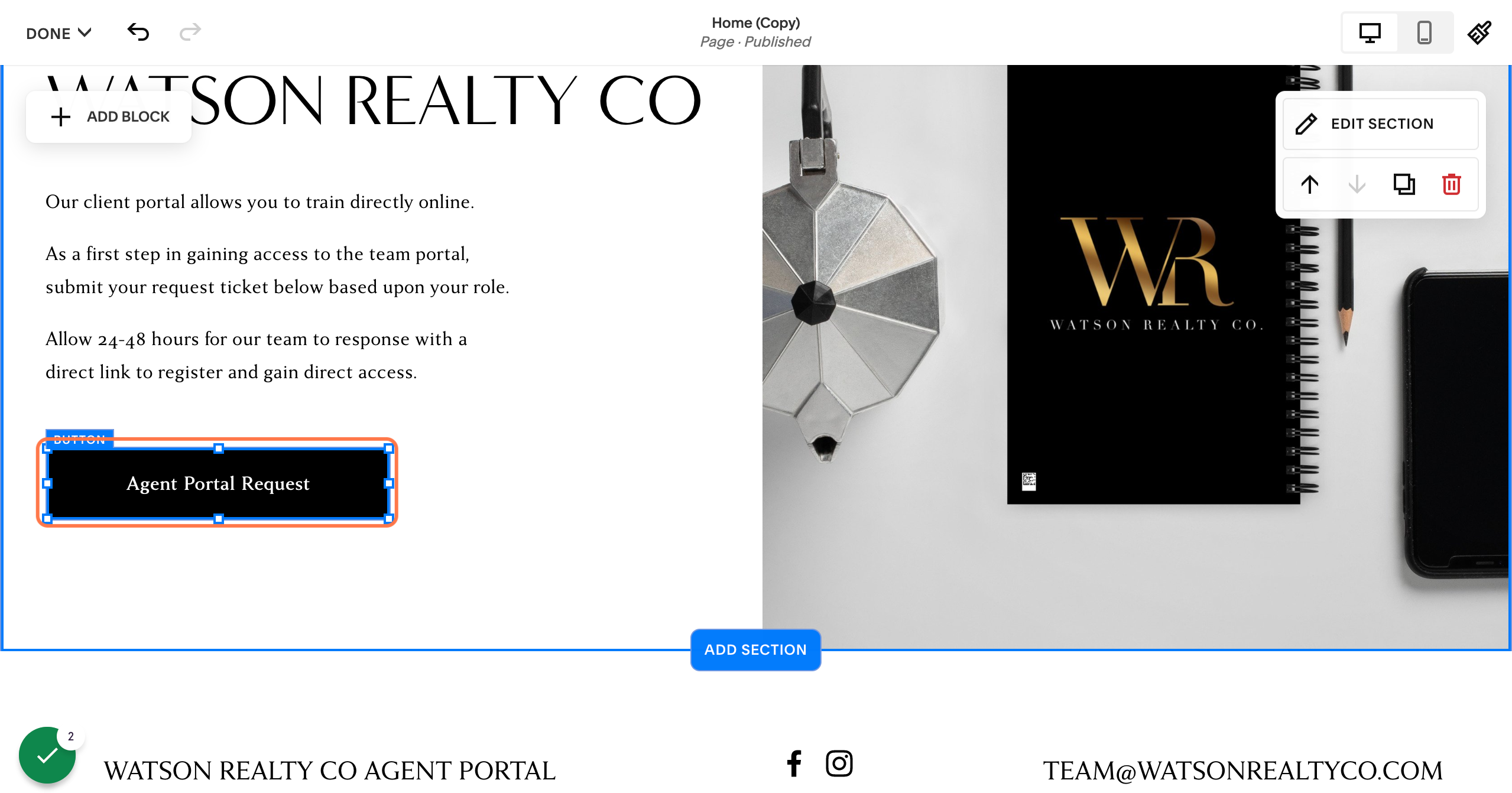 Click on button (example: Agent Portal Request)