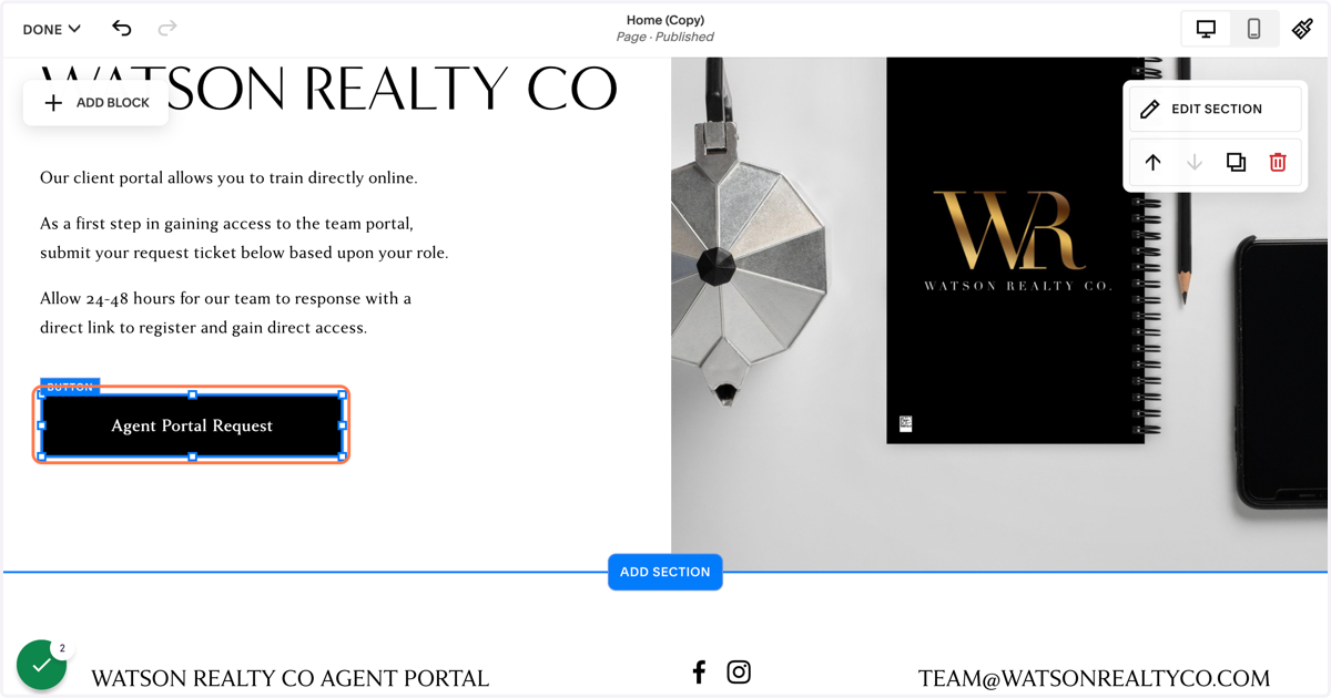 Click on button (example: Agent Portal Request)