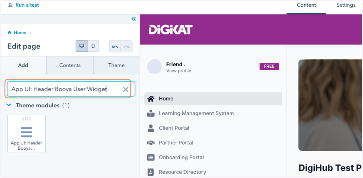 "App UI: Header Booya User Widget" into the input