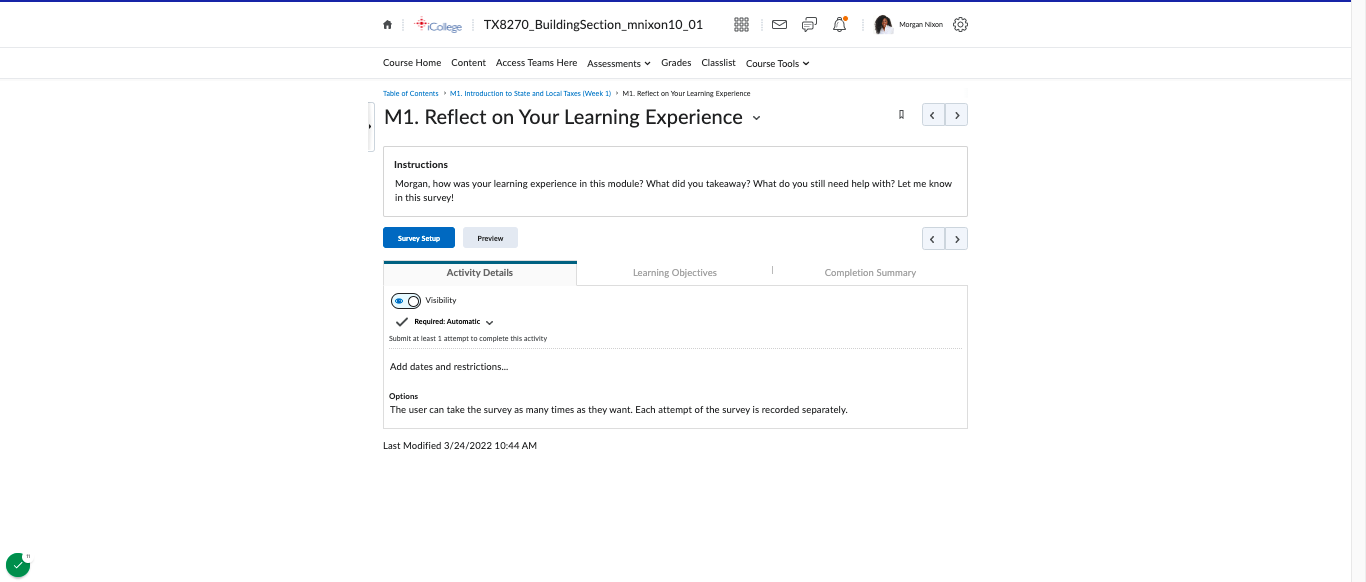 Module Component 3: Metacognitive reflections at the end of each module