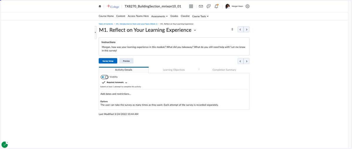 Module Component 3: Metacognitive reflections at the end of each module