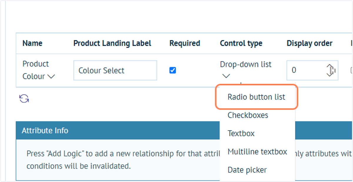 Define product attribute settings