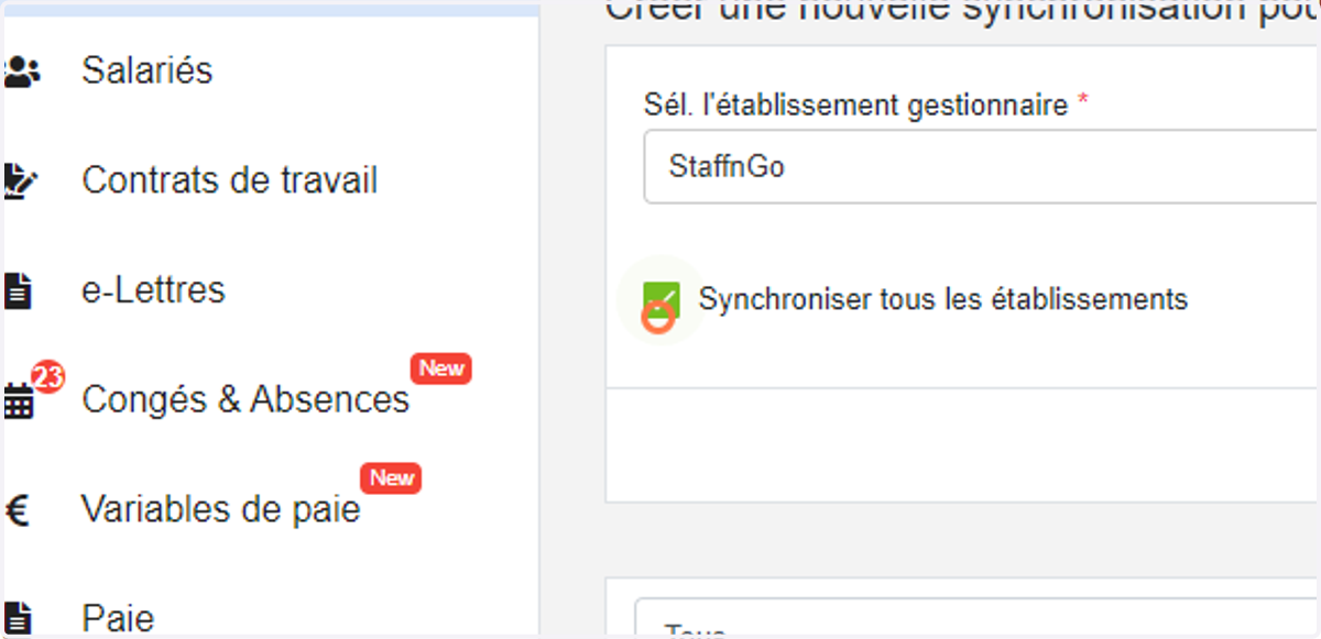 Cocher "Synchroniser tous les établissements" si vous souhaitez collecter tous les établissements