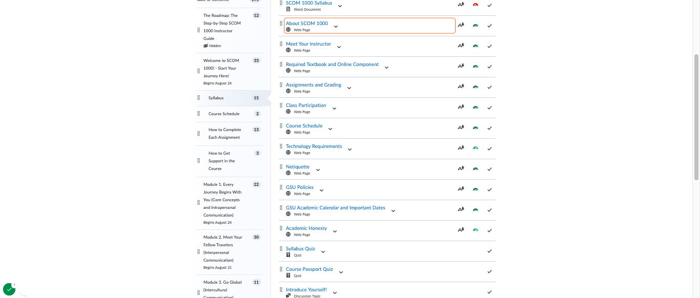 Syllabus: A deconstructed syllabus with easy access links to course policies and information