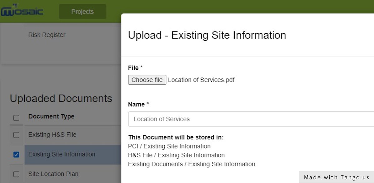 Select your document via the file upload menu