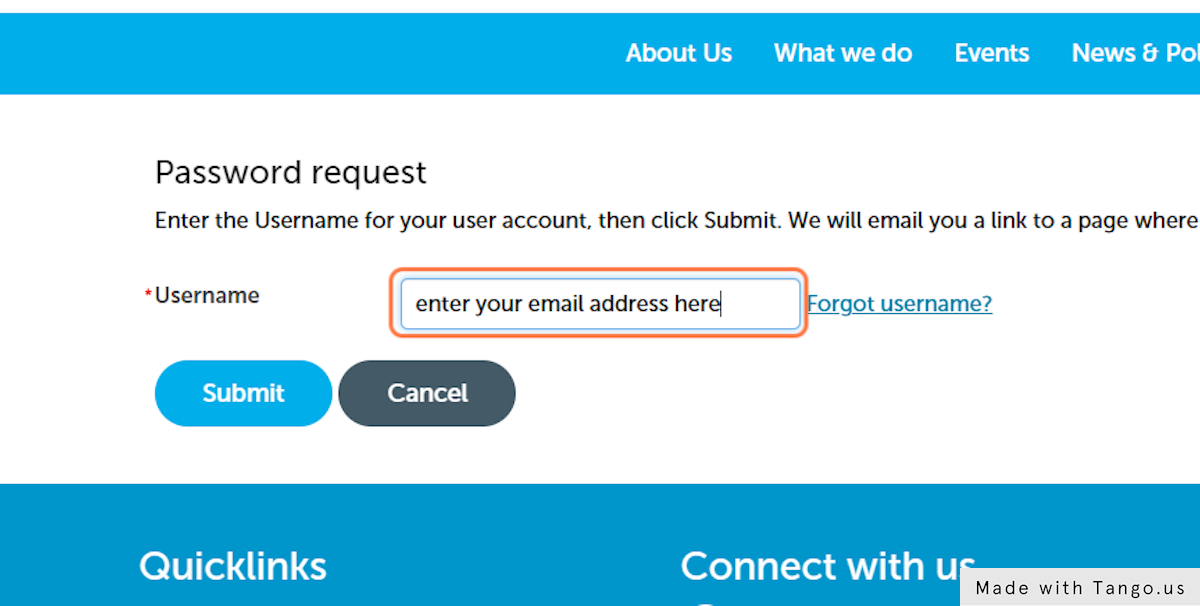 Enter your email address in the 'Username' box