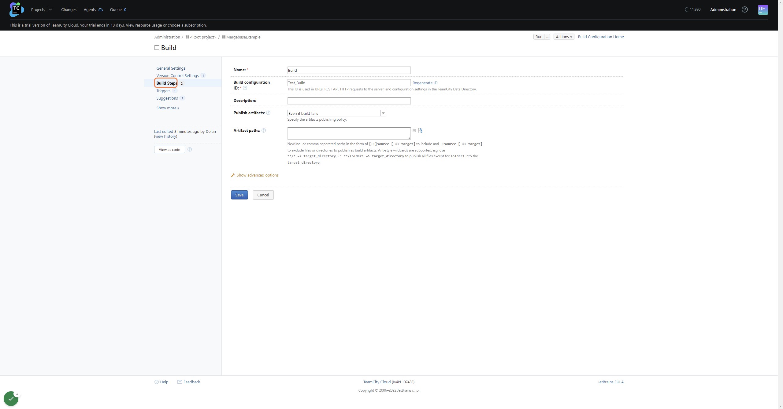 Click on Build Steps