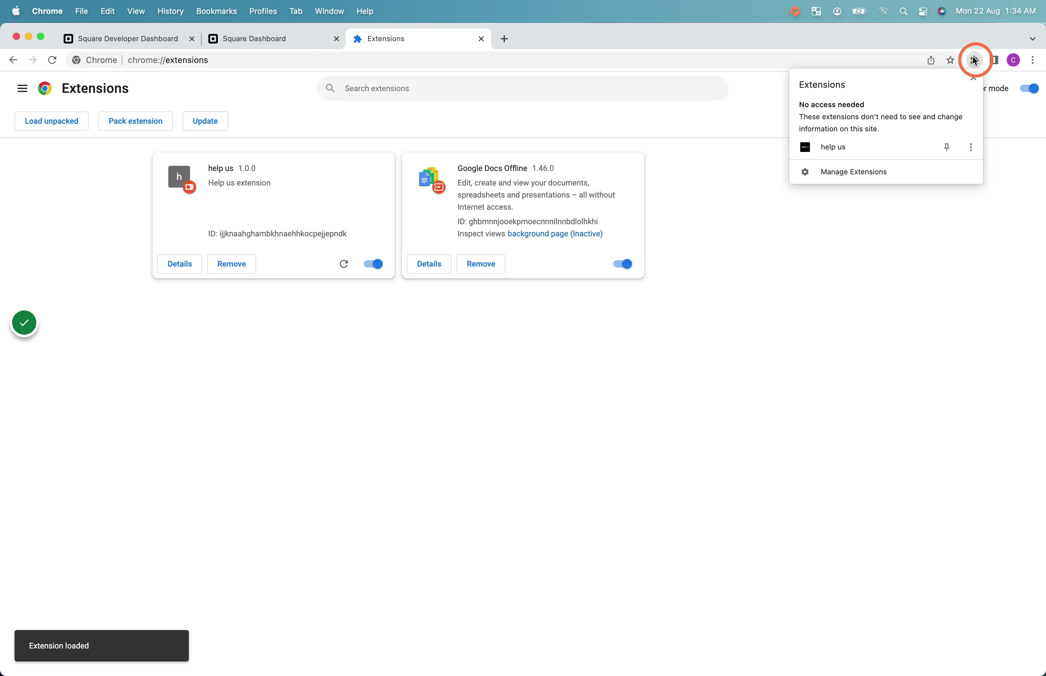 Click the extensions button from the right of the toolbar at the top of Google Chrome.