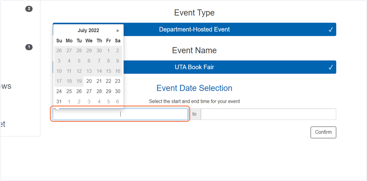 Click on start date and time and end date and time.