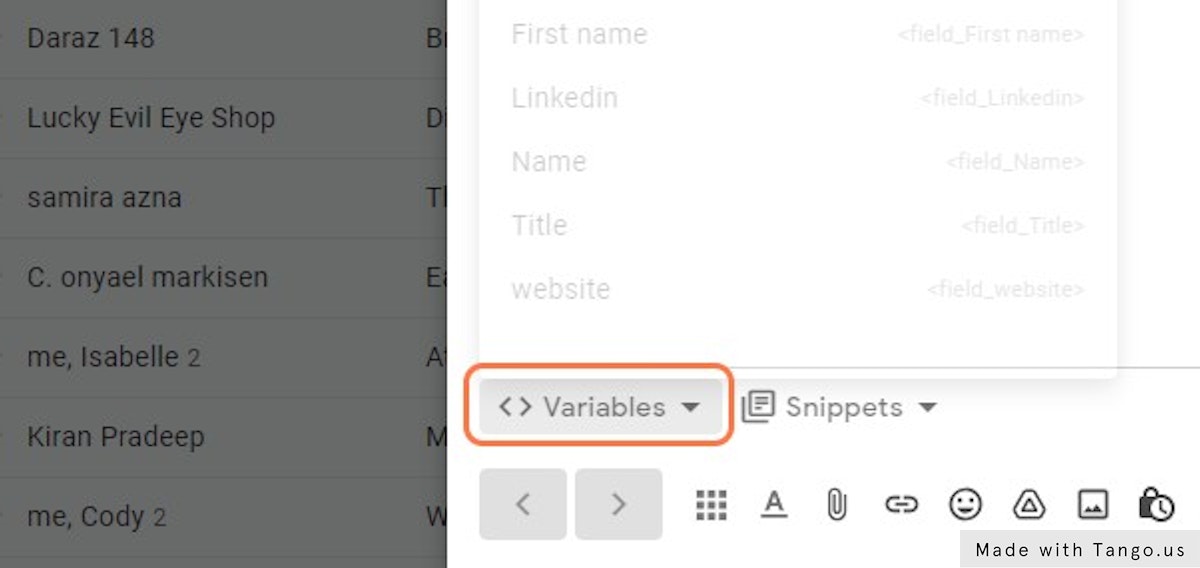 Click on the variables