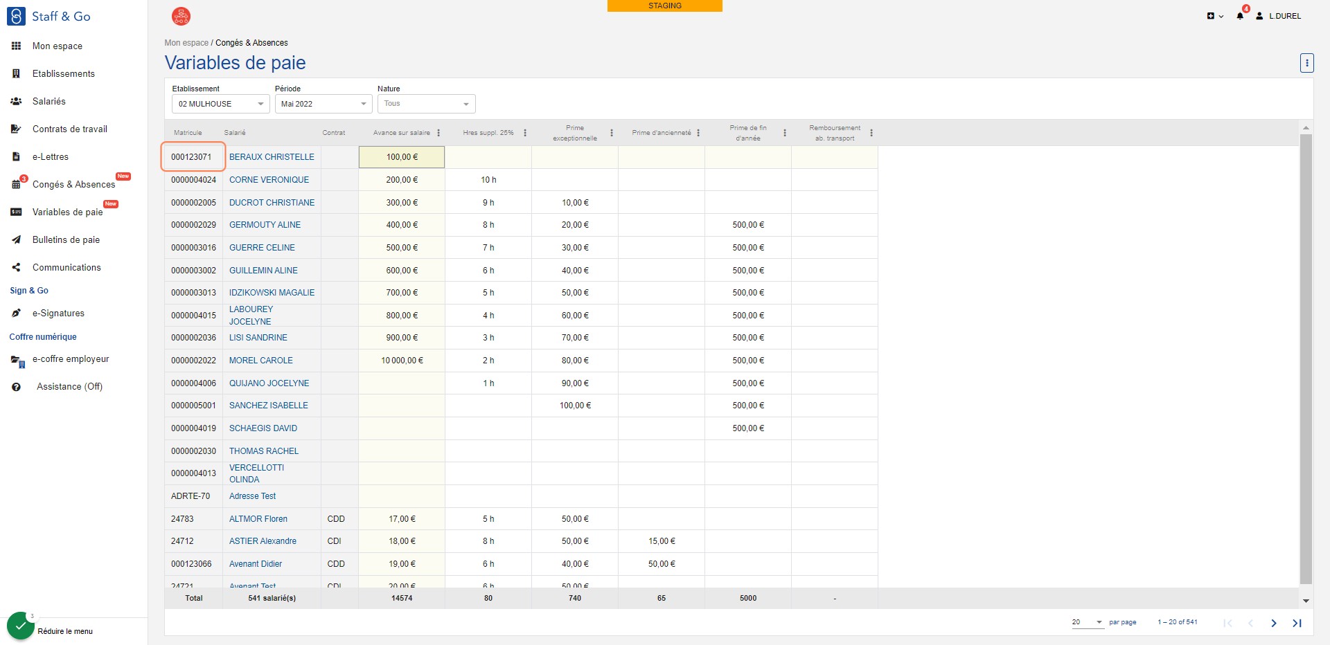 Bienvenue sur le tableau des variables de paie