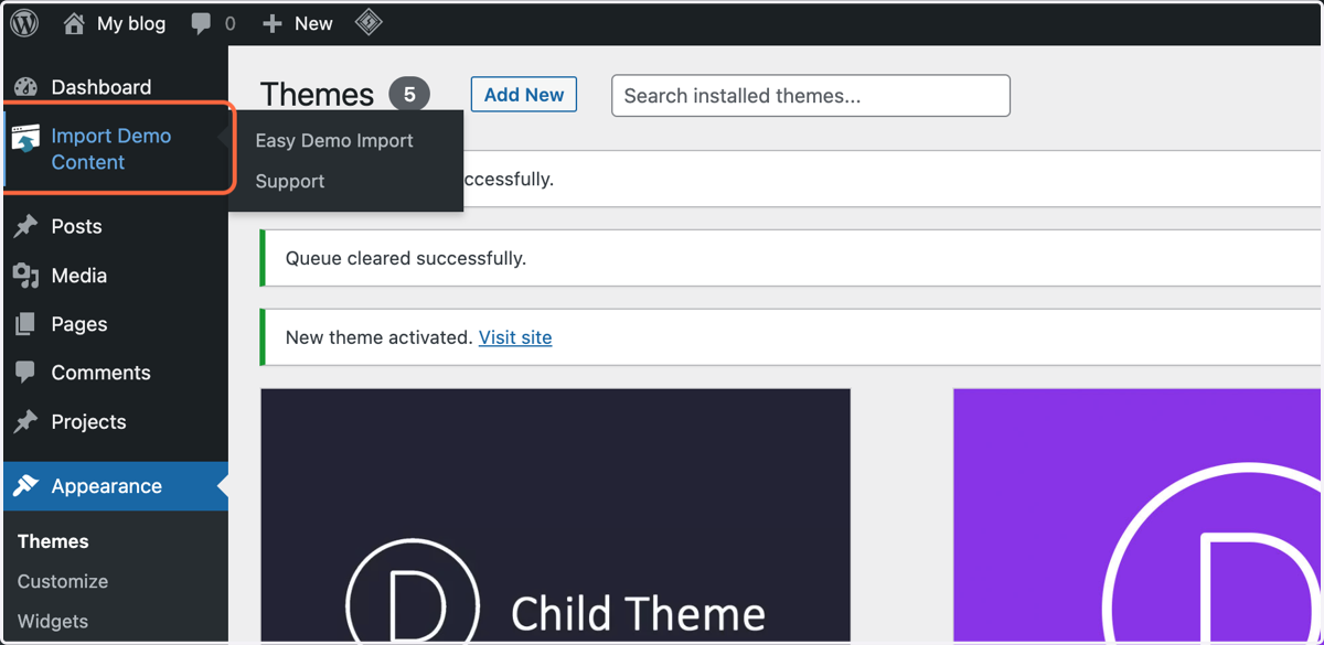 Click on Import Demo Content