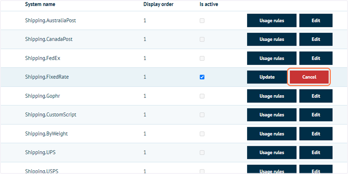 Return to Delivery Computation Methods and click on Edit next to Fixed Rate Shipping