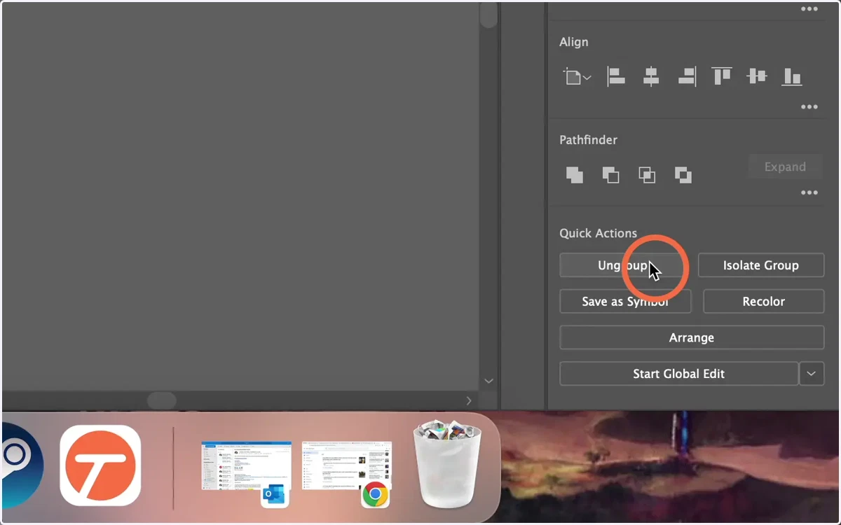 Click 'Ungroup' to ungroup your traced elements