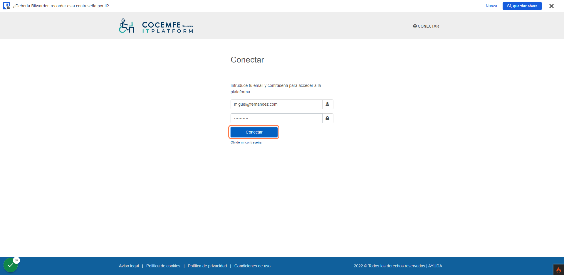 Pulsa a conectar para entrar en la plataforma
