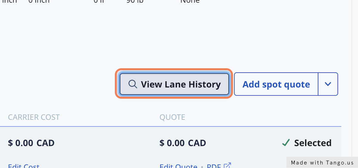 Scroll down to the Quotes section of the order, and select "View Lane History"