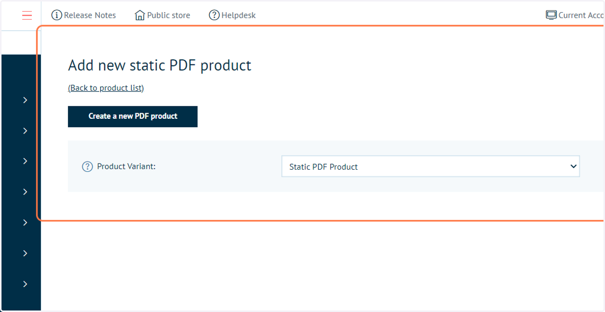 Select the product you wish to convert to a Static PDF product