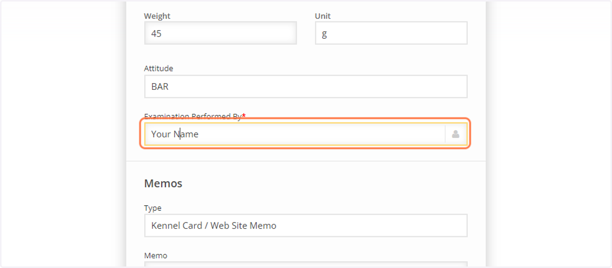 Type your name in examination preformed by section