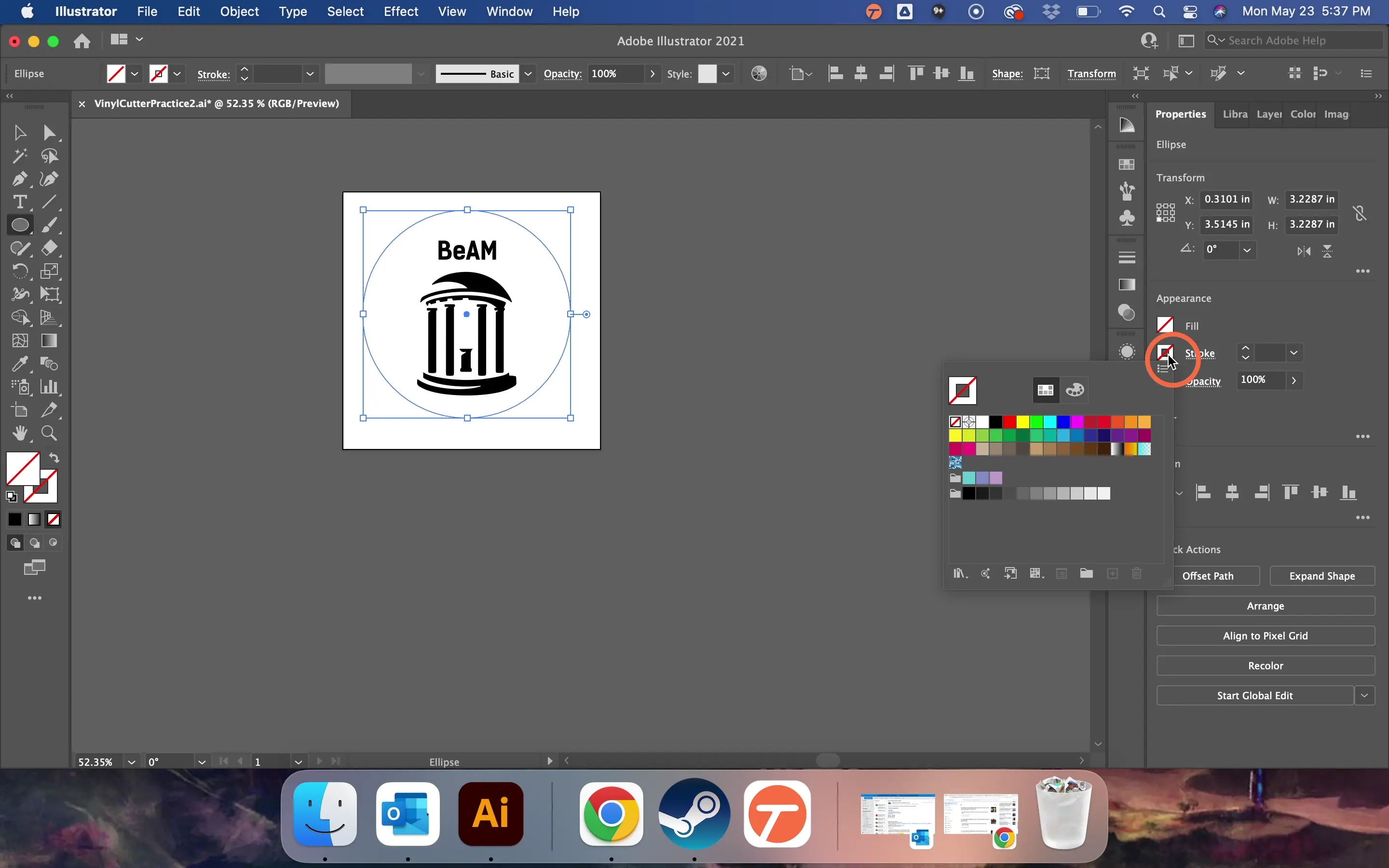 Give your shape an outline by selecting 'Black' from the Stroke menu