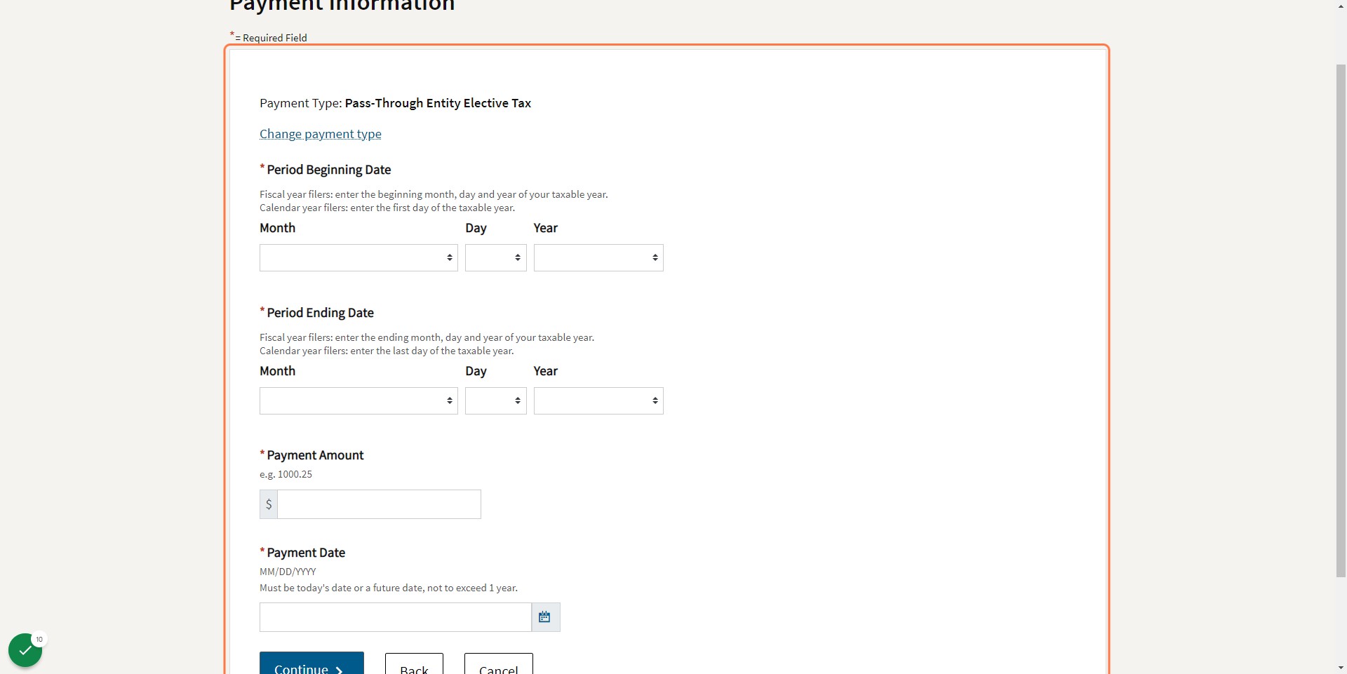 Enter Period Beginning and Ending Date