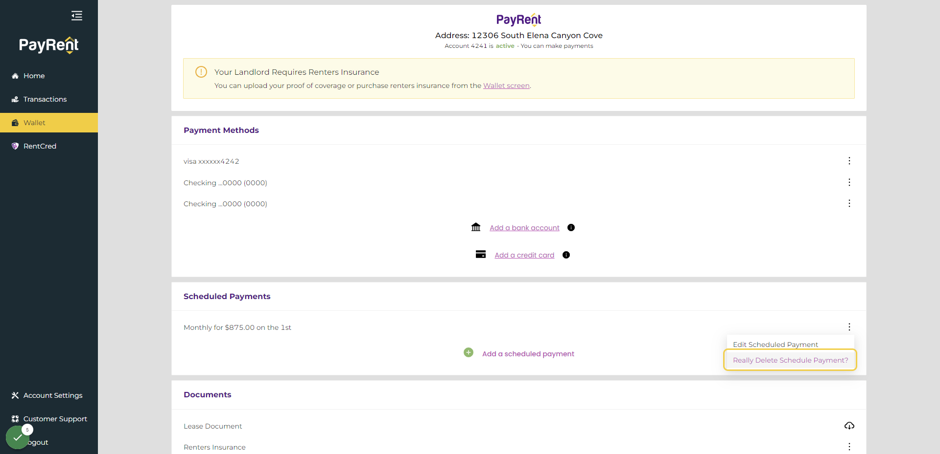 Click on Really Delete Schedule Payment?