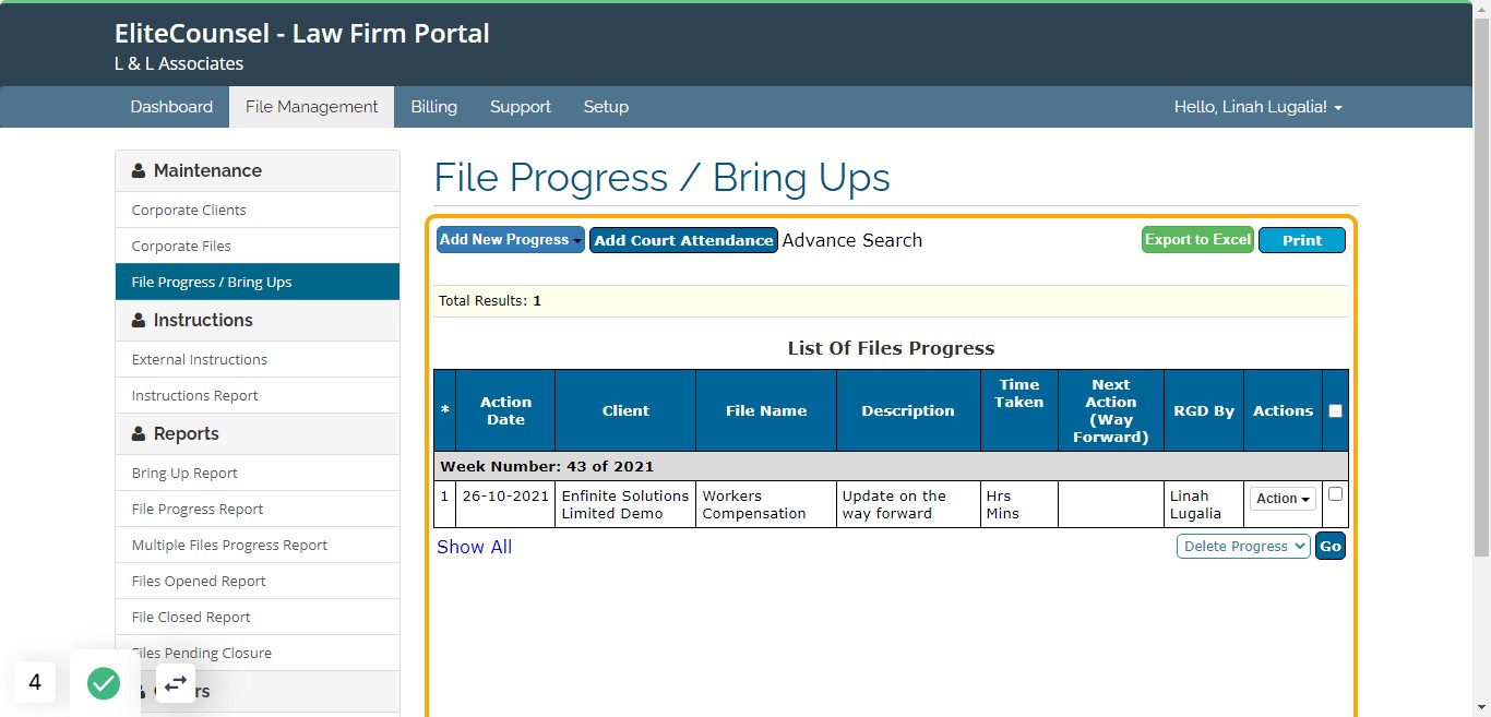 A list of all progresses/Bring Ups will pop out