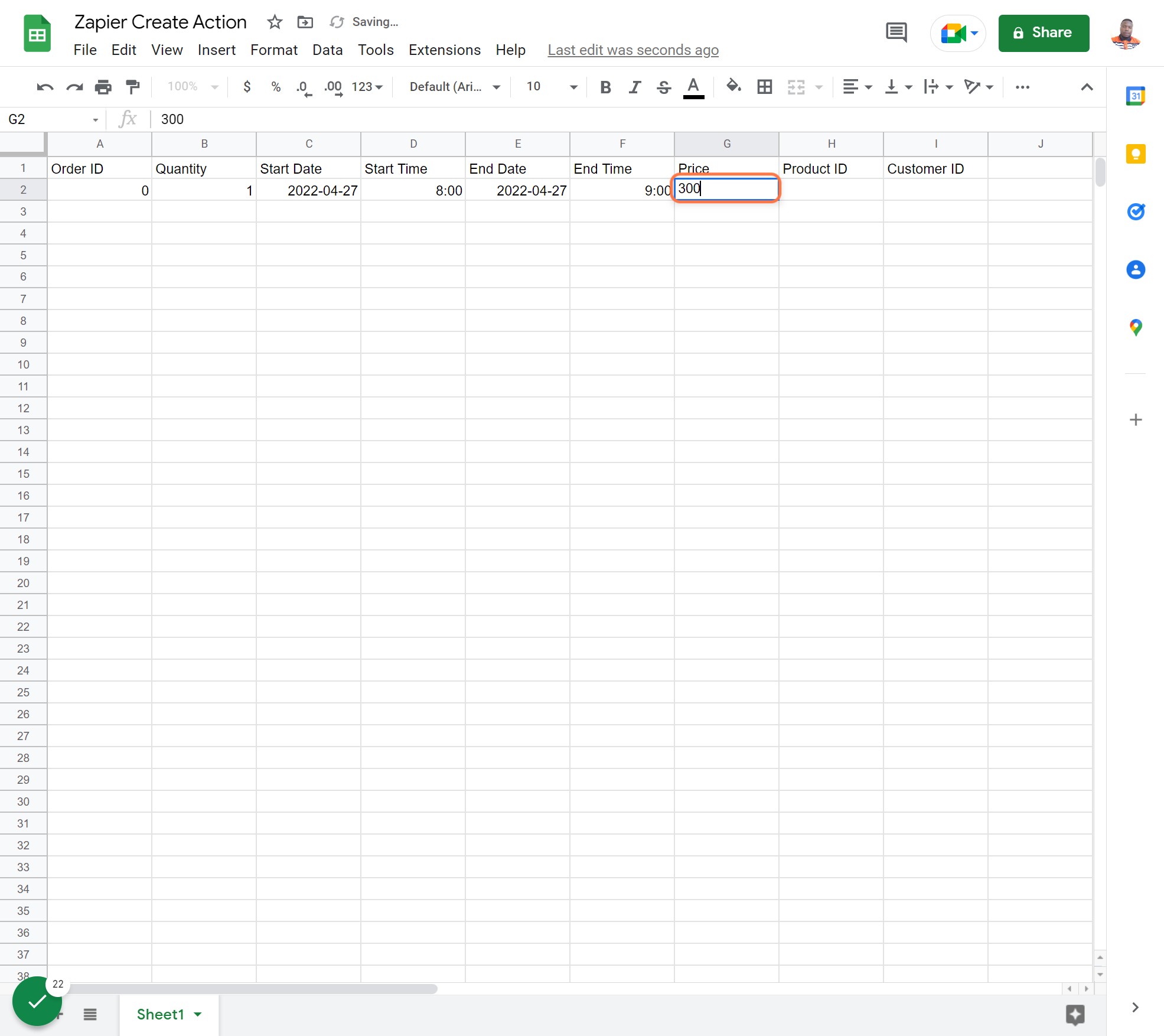 Sample Data for Price