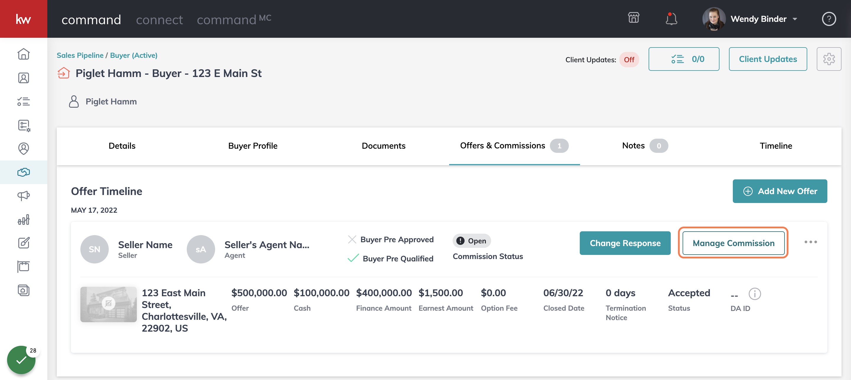 After you click on "Accept" - Click on the Manage Commission Button that appears