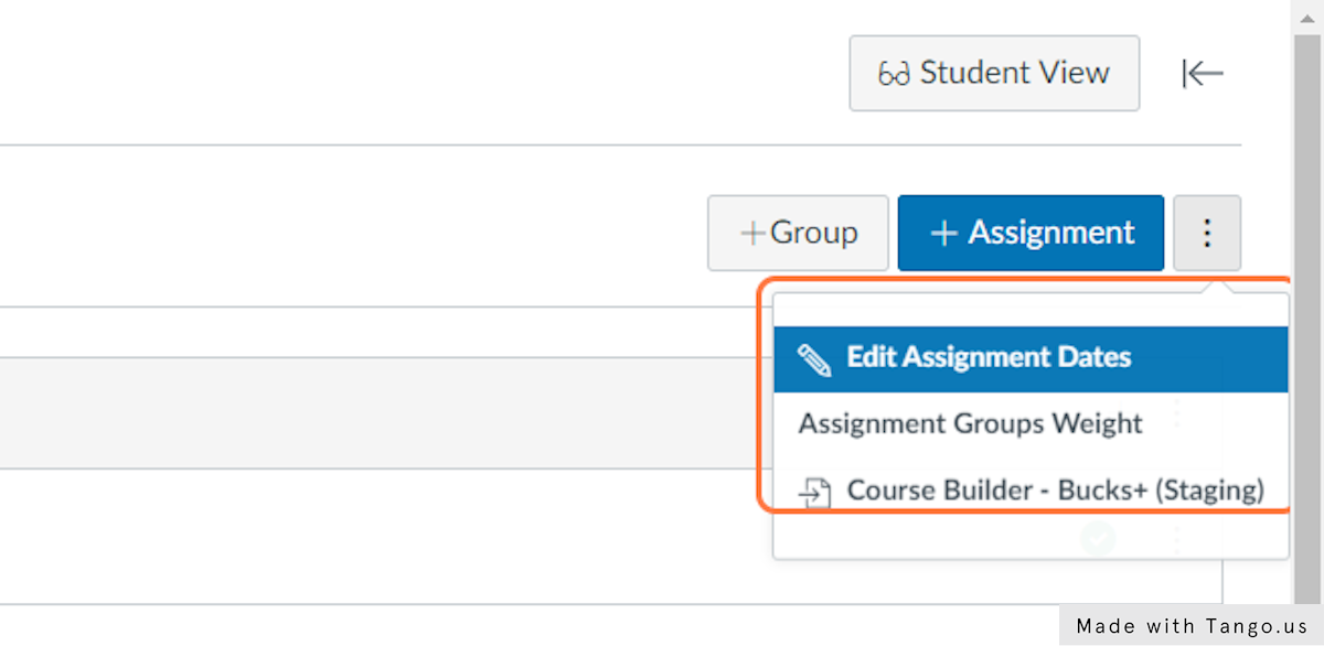 Within your course, navigate to the Assignments tab and choose the Assignment Settings option, next to the blue '+Assignment' button.