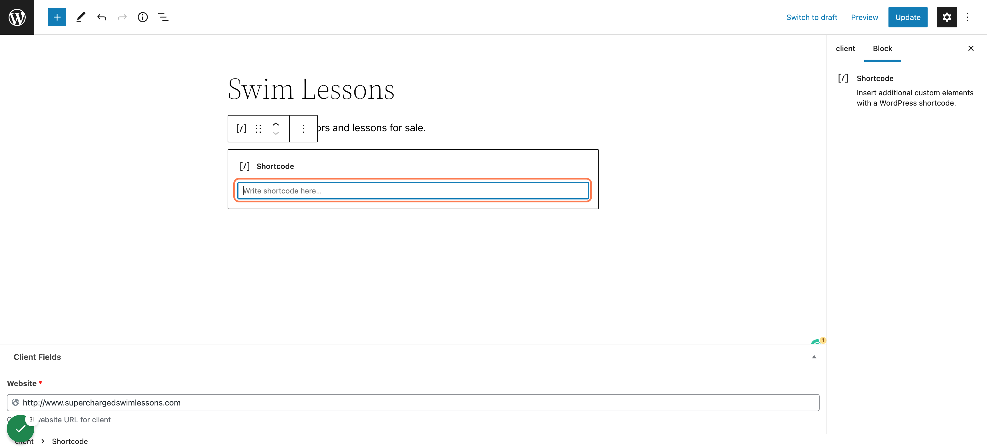 Type "[acf field="website"]" into text area