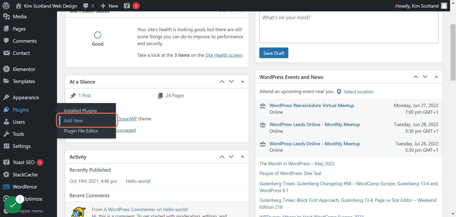 Hover over Plugins and click on Add New