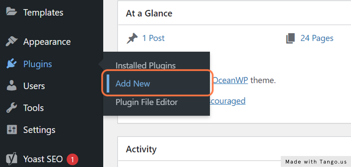 Hover over Plugins and click on Add New