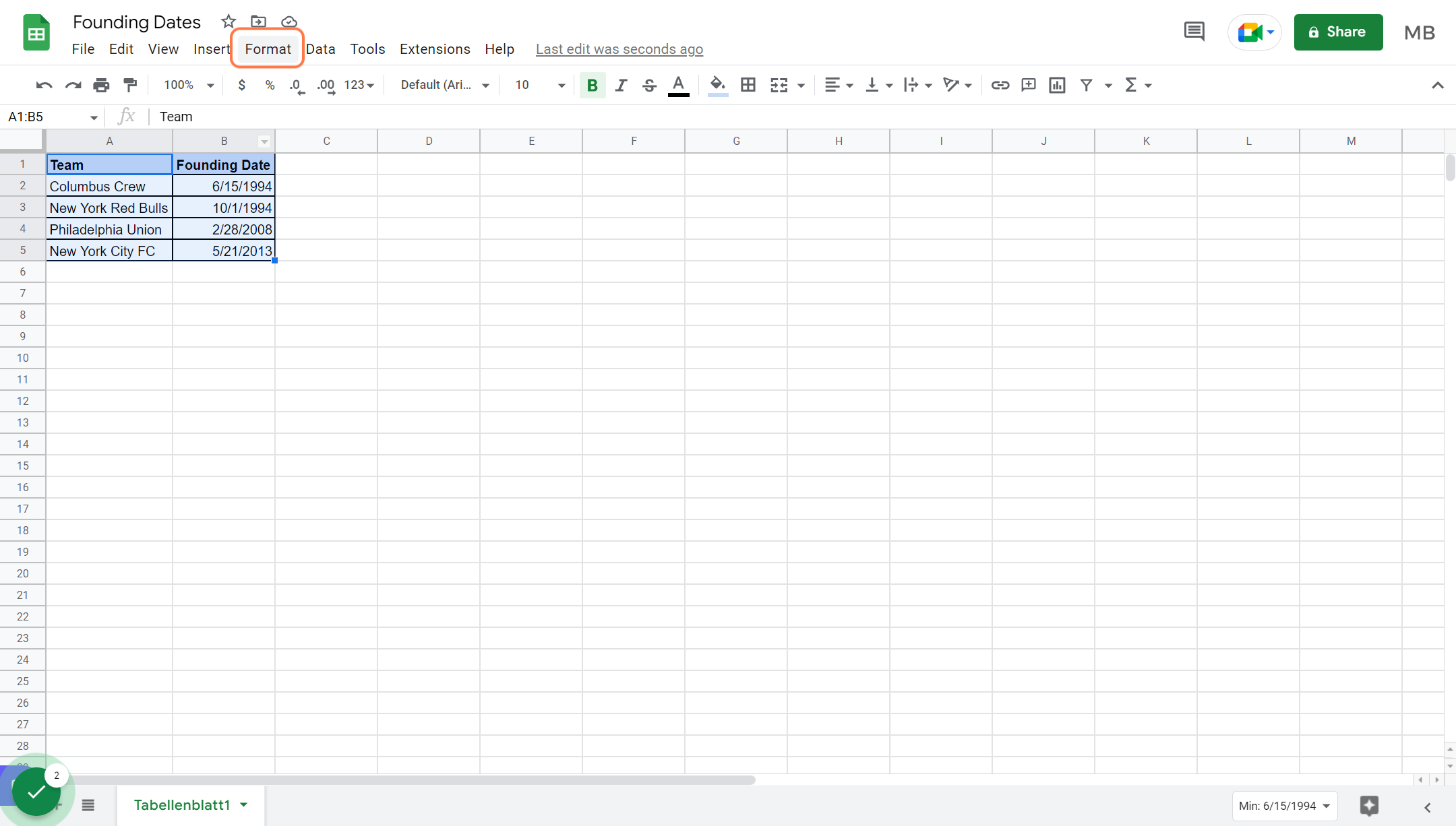 Select the table that includes the column you want to sort