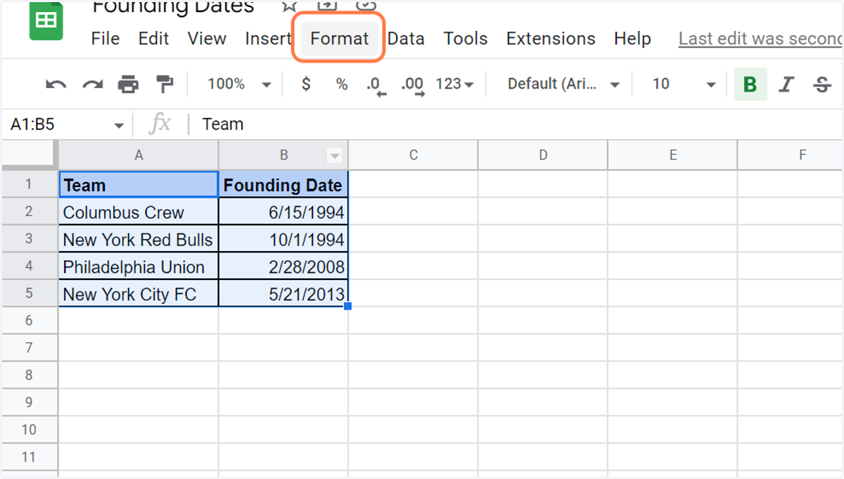 Select the table that includes the column you want to sort
