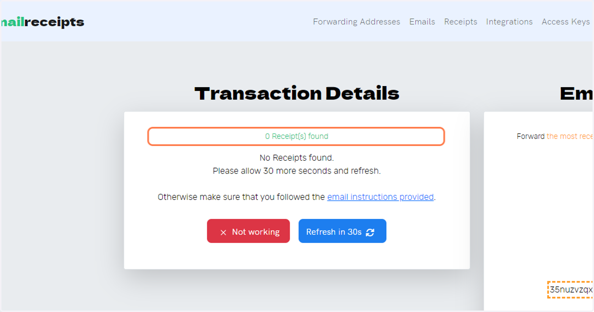 You should see 0 or 1 Receipt(s) found depending on whether the receipt has been processed yet or not