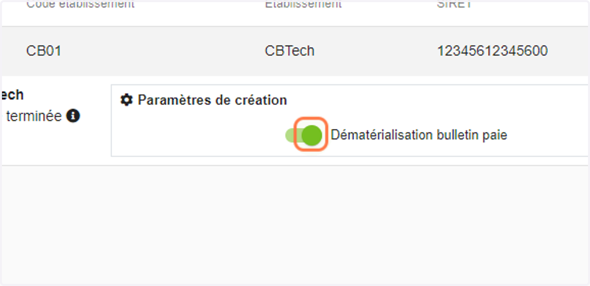 Cocher "Dématérialisation bulletin paie" si besoin