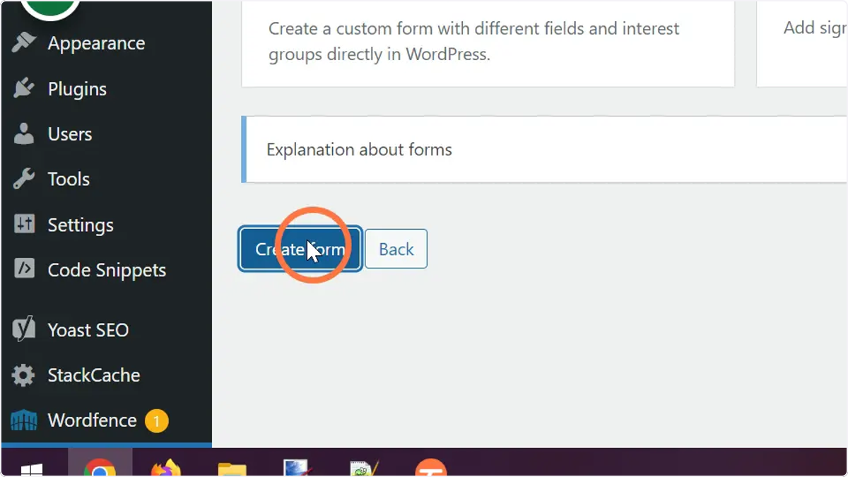 The user clicking the create form button.